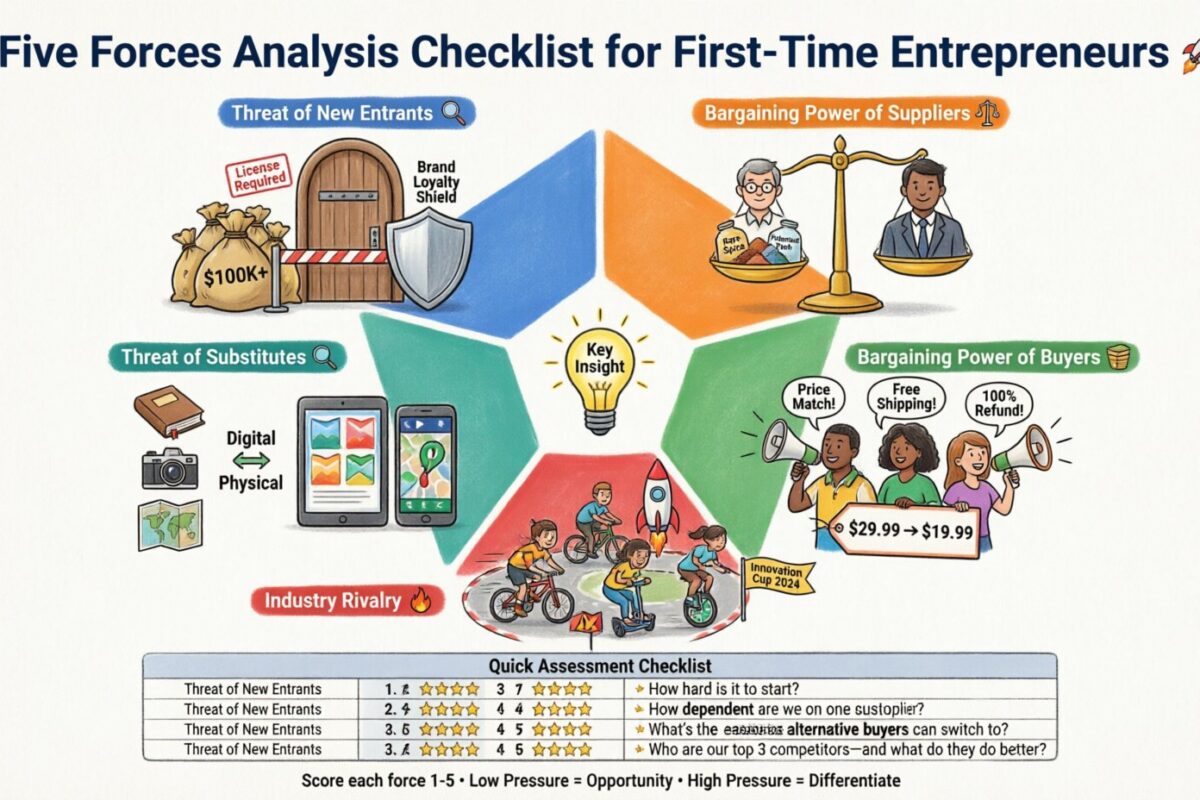 Checklist d’analyse des Cinq Forces : un guide étape par étape pour les entrepreneurs débutants