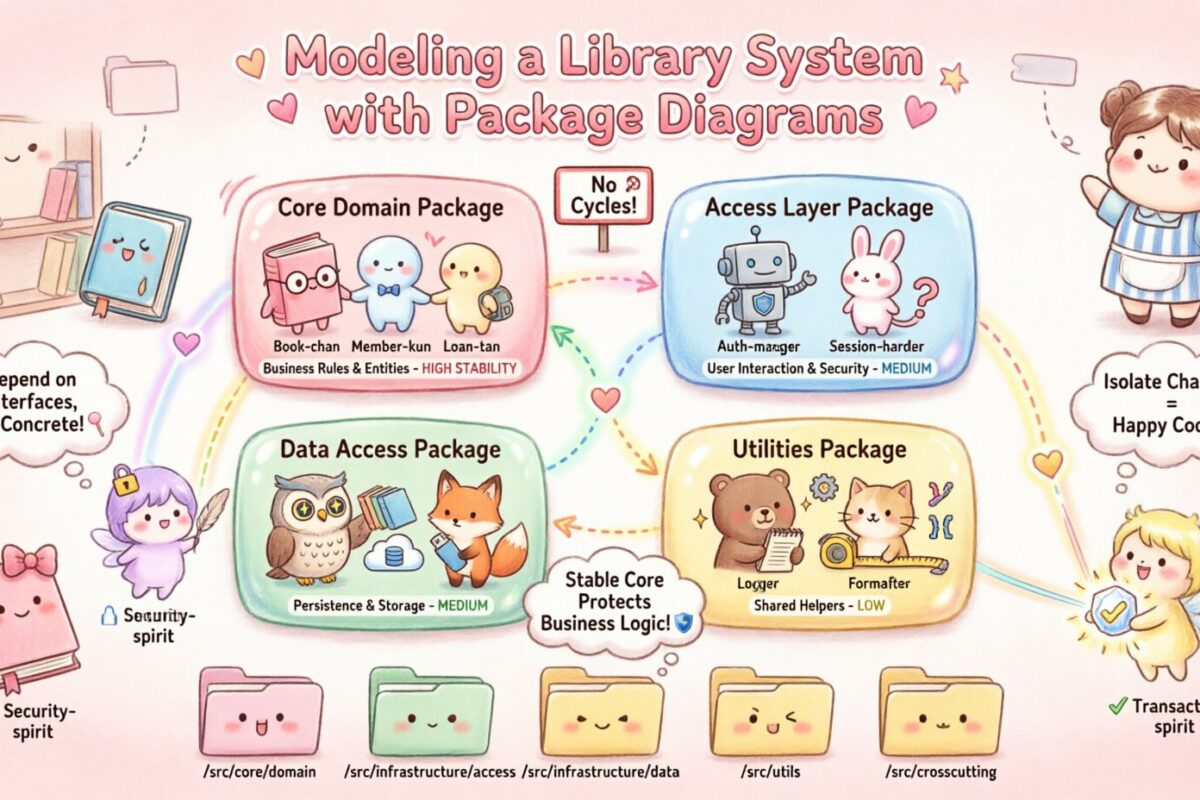 実際の事例研究：パッケージ図を用いた図書館システムのモデル化