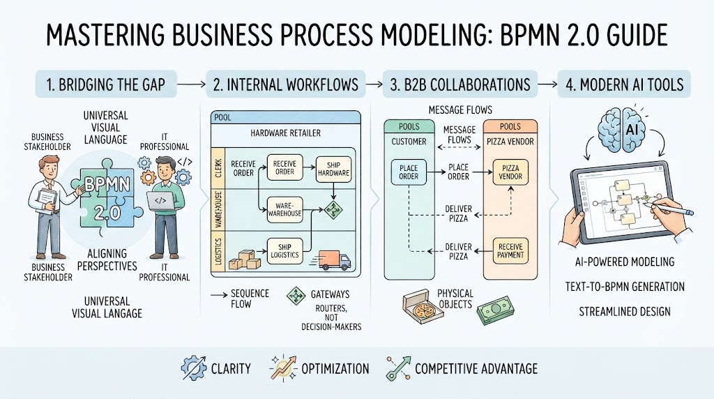 Bẻ tách BPMN 2.0: Hướng dẫn toàn diện về mô hình hóa quy trình, các cổng điều phối và sự hợp tác Bẻ tách BPMN 2.0: Hướng dẫn toàn diện về mô hình hóa quy trình, các cổng điều phối và sự hợp tác