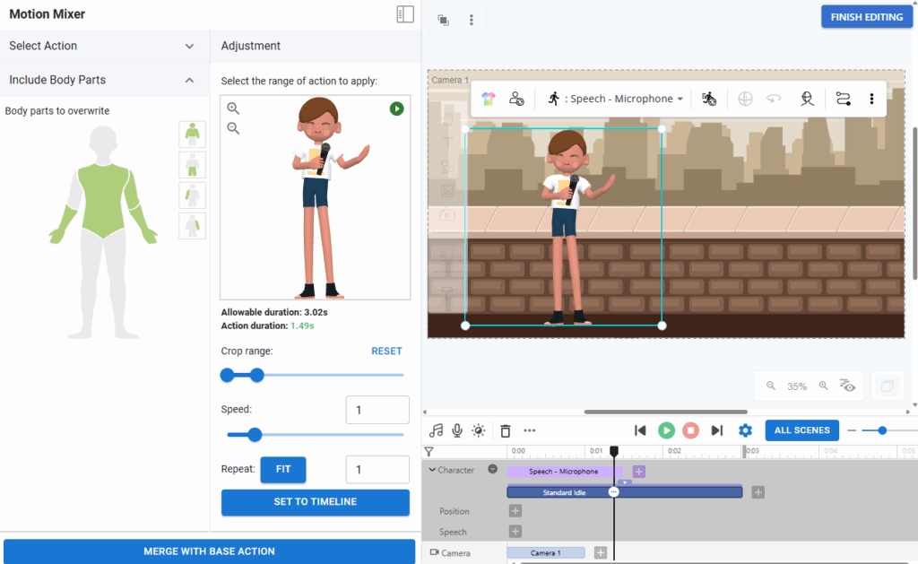 Adjust the actions with motion mixer