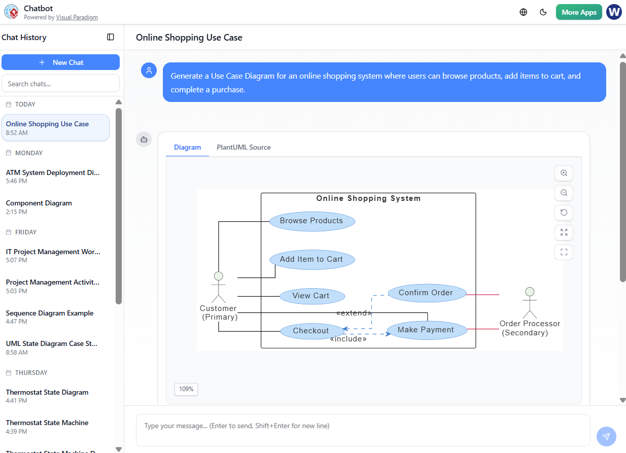 Visual Paradigm AI Chatbot - Generate a use case diagram for online shopping system