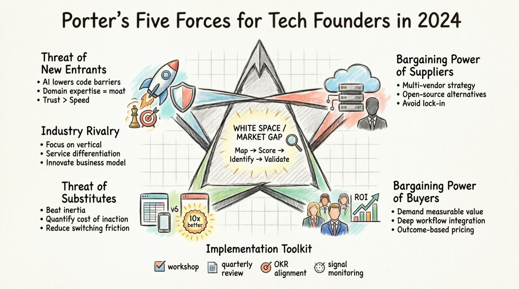 How Tech Founders Use Five Forces Analysis to Spot Market Gaps in 2024