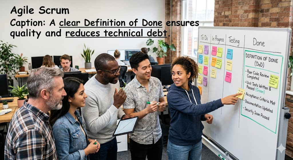 A clear Definition of Done ensures quality and reduces technical debt.
