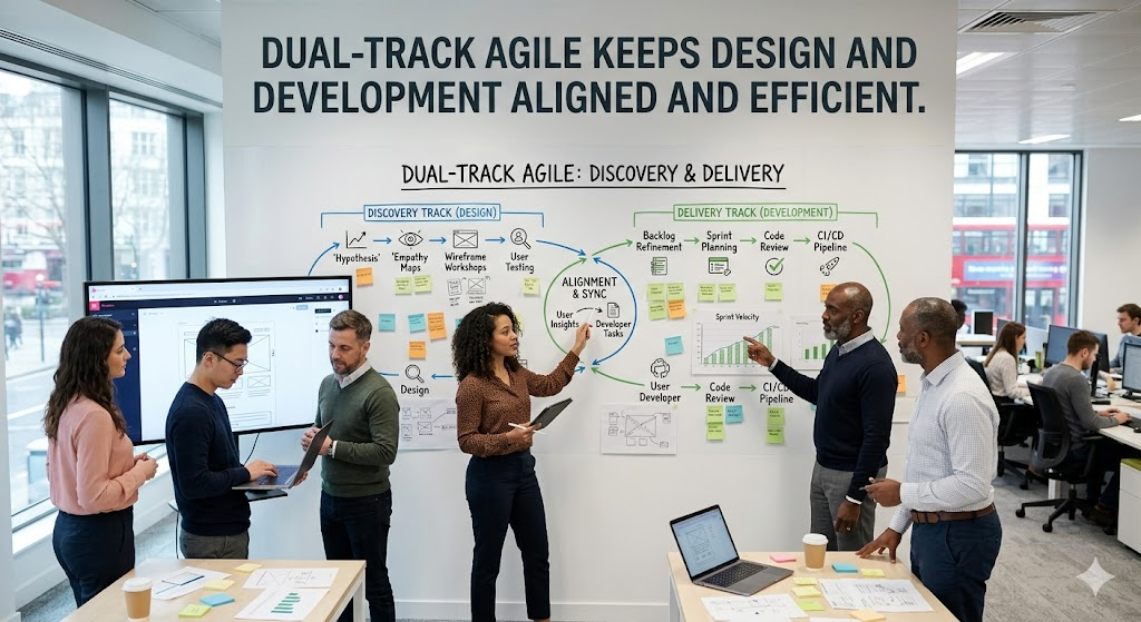 Dual-track Agile keeps design and development aligned and efficient.
