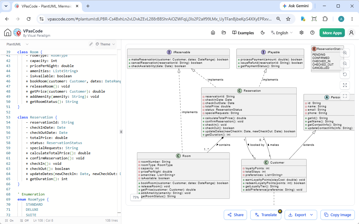 Editing a PlantUML in Visual Paradigm's VPasCode text to diagram tool